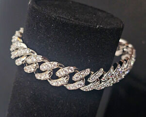 9in. silver stainless steel-13.4mm Cuban Link Bracelet w/pavé cubic zirconias